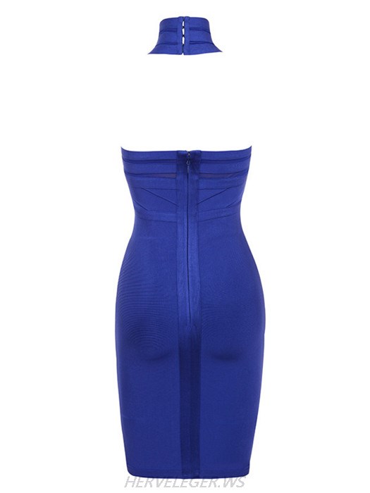 Herve Leger Blue Andrea Halter Dress