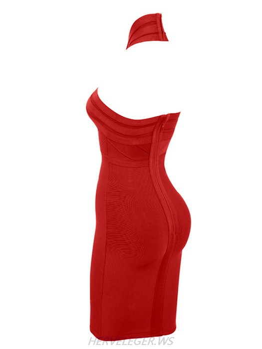 Herve Leger Red Andrea Halter Dress