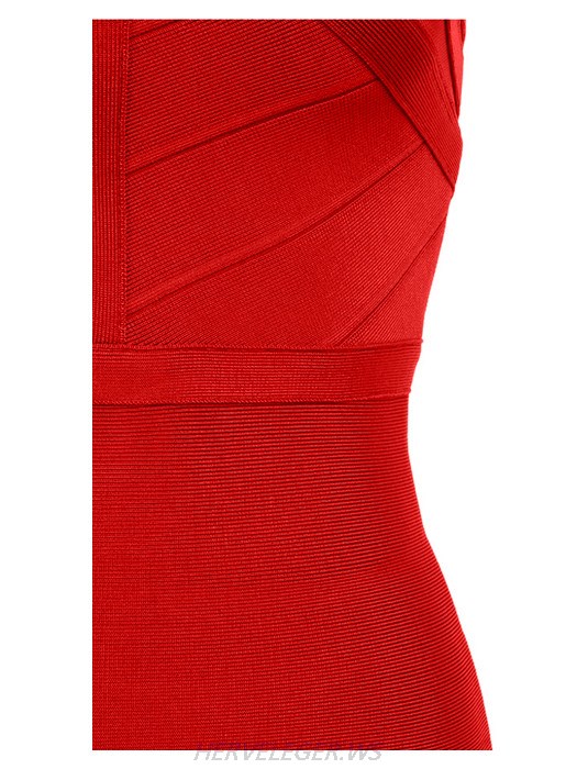 Herve Leger Red Andrea Halter Dress