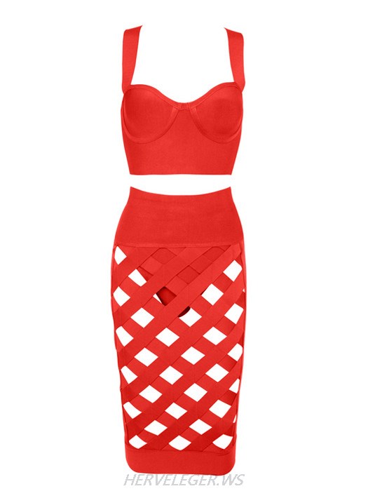 Herve Leger Red Lattice Dress