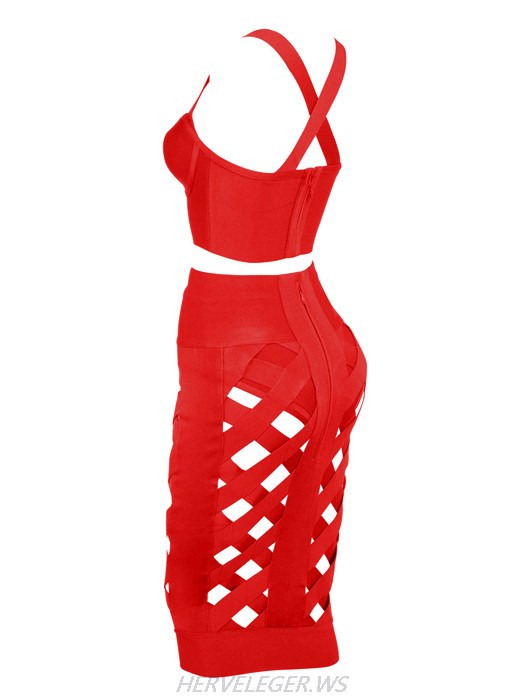 Herve Leger Red Lattice Dress