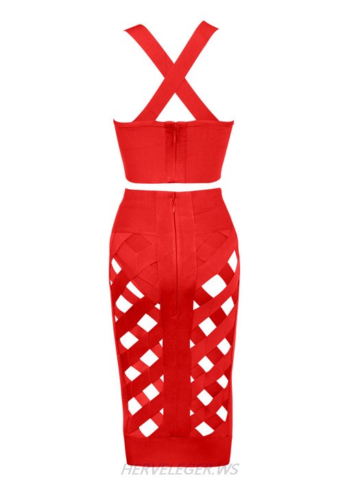 Herve Leger Red Lattice Dress