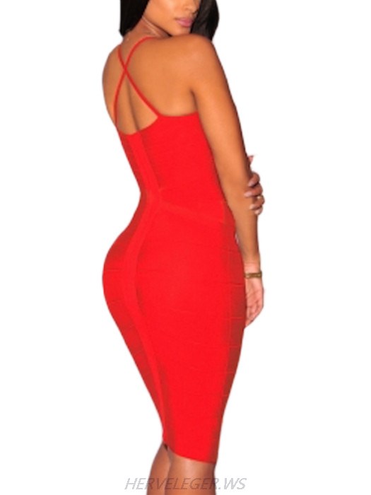 Herve Leger Red Parker Low Neck Dress