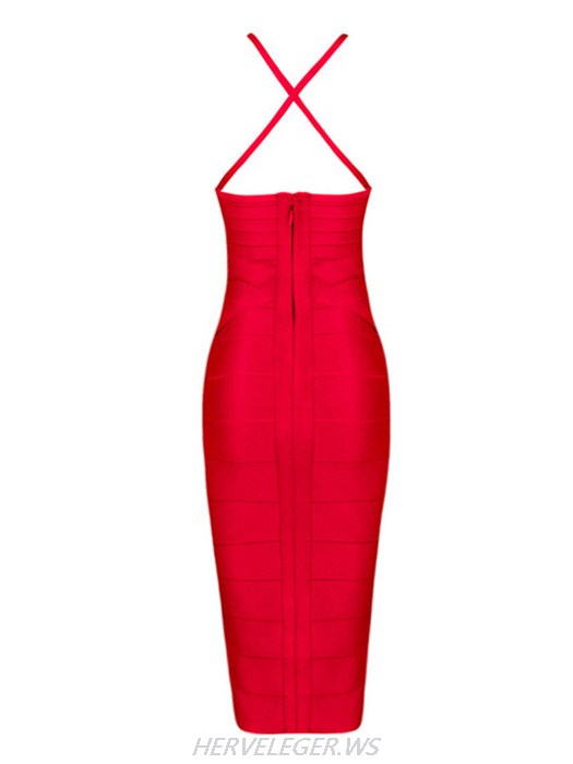 Herve Leger Red Parker Low Neck Dress