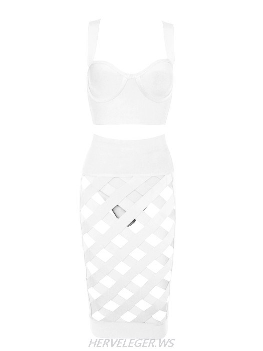 Herve Leger White Lattice Dress