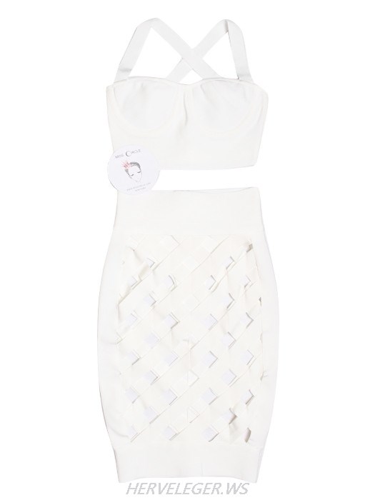 Herve Leger White Lattice Dress